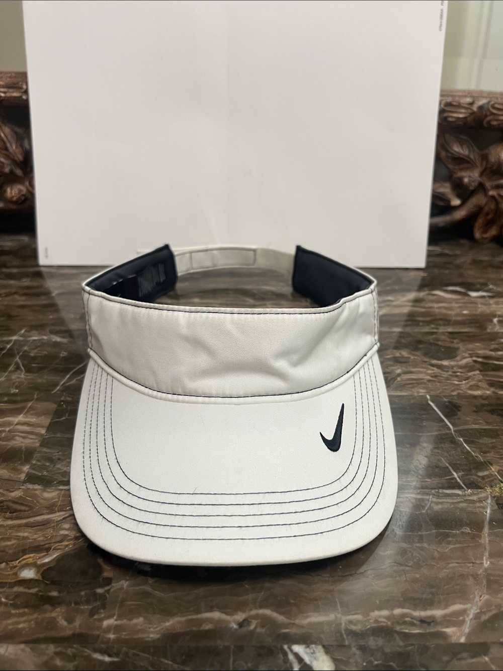 Adjustable Nike White Visor with Black Swoosh